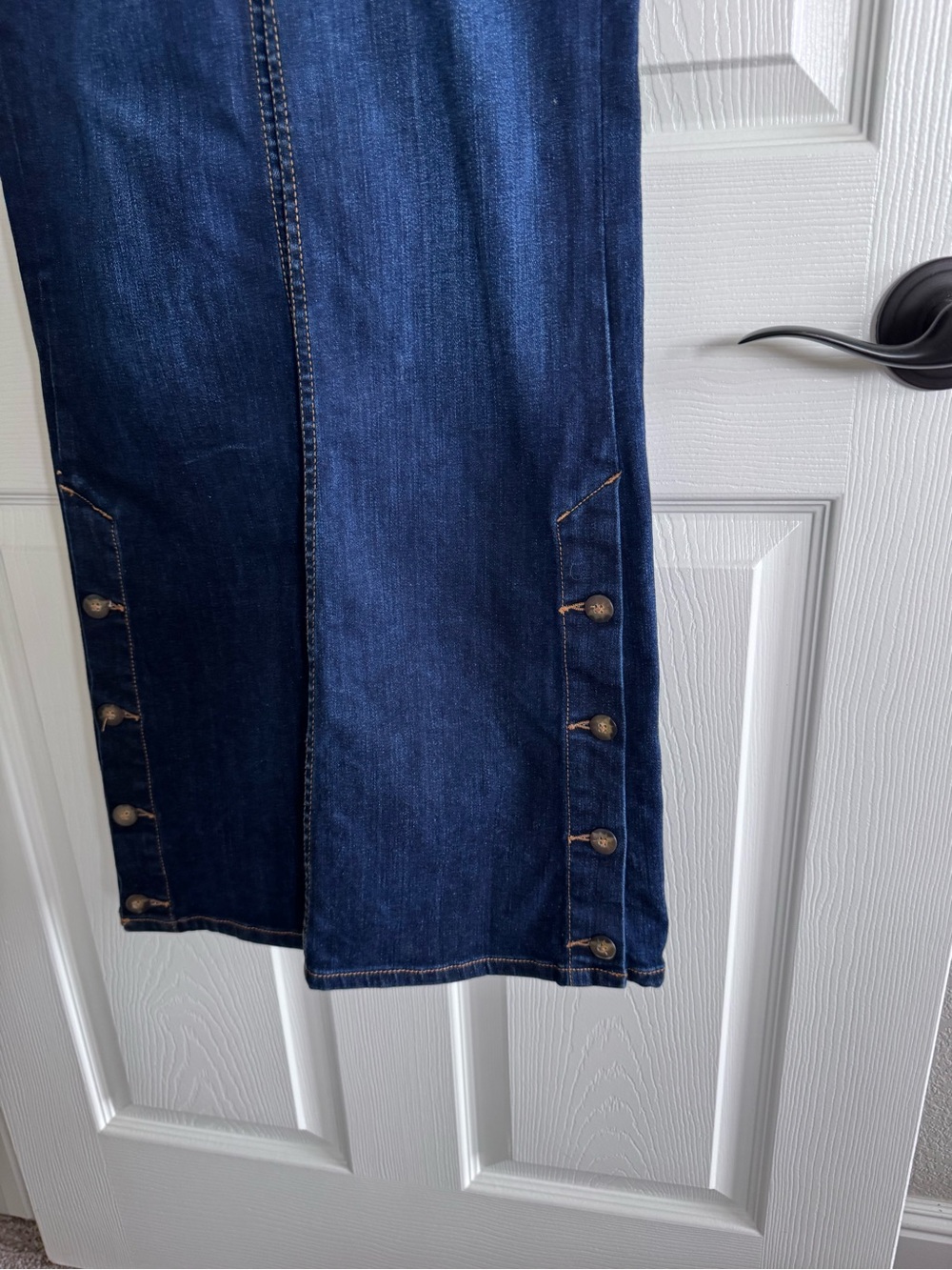 Anthropologie Dark Blue Flare Jeans with Button Hem